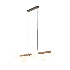 Hängelampen|Bürolampen*TK Lighting Hängelampe Holz Metall Glas L: 90 cm H: max. 125 cm 7x G9