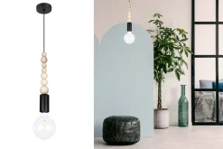 Hängelampen|Bürolampen*Belis Hängelampe Holz Metall Schwarz E27 Ø10 cm rund wohnlich