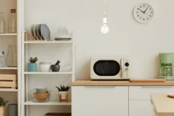 Hängelampen|Bürolampen*Belis Hängelampe Holz Metall Weiß E27 Ø10 cm rund wohnlich