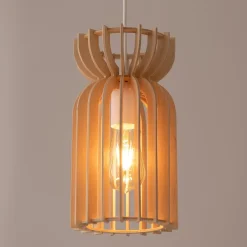 Bürolampen|Lampen Aus Aller Welt*Nowodvorski Hängelampe Holz Schirm E27 Ø 16 cm Weiß Natur LOZORNO