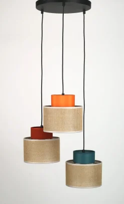 TK Lighting Hängelampe Jute Stoff E27 verstellbar 3-flammig Retro Bunt< Stofflampen|Retro Lampen