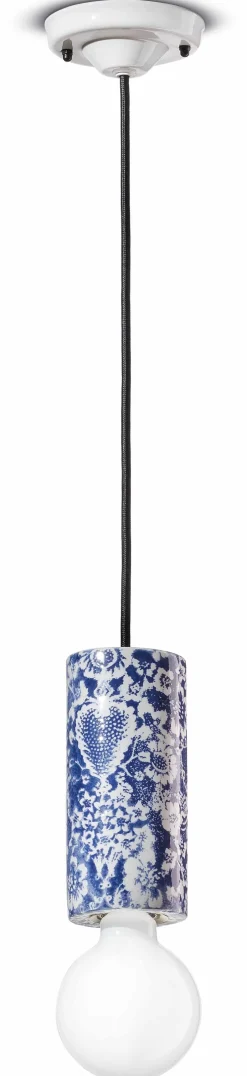 Ferroluce Hängelampe Keramik E27 D: 8 cm Blau Muster rund Retro< Wohnzimmerlampen|Esszimmer Lampen