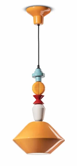 Ferroluce Hängelampe Keramik E27 Gelb Bunt Retro Design< Wohnzimmerlampen|Keramiklampen