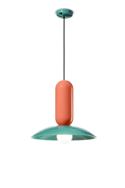Wohnzimmerlampen|Esszimmer Lampen*Ferroluce Hängelampe Keramik E27 rund Ø 40 cm Creme Türkis Orange