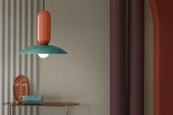 Wohnzimmerlampen|Esszimmer Lampen*Ferroluce Hängelampe Keramik E27 rund Ø 40 cm Creme Türkis Orange