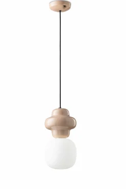 Ferroluce Hängelampe Keramik Glas Sandgrau Weiß E14 Retro ROBERTO< Wohnzimmerlampen|Glaslampen