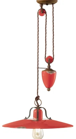 Ferroluce Hängelampe Keramik Metall E27 verstellbar Rot Shabby Antik< Wohnzimmerlampen|Keramiklampen