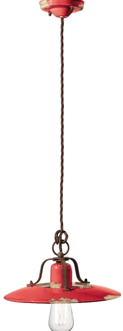 Ferroluce Hängelampe Keramik Metall E27 rund D: 30 cm Vintage< Wohnzimmerlampen|Keramiklampen