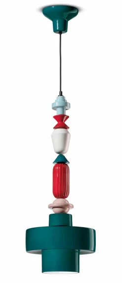 Ferroluce Hängelampe Keramik Petrol Bunt E27 Retro Design SILVIA< Wohnzimmerlampen|Keramiklampen