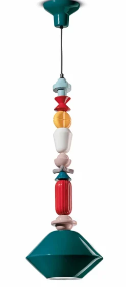 Ferroluce Hängelampe Keramik Petrol Bunt E27 Retro SILVIA< Wohnzimmerlampen|Keramiklampen