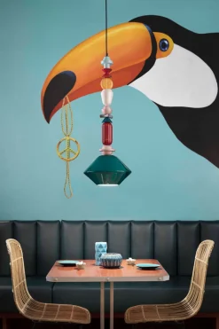 Ferroluce Hängelampe Keramik Petrol Bunt E27 Retro SILVIA< Wohnzimmerlampen|Keramiklampen