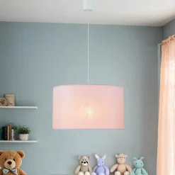 Kinderzimmerlampen|Kinderlampen*TK Lighting Hängelampe Kinder Baby Rosa Ø 40 cm rund Stoffschirm