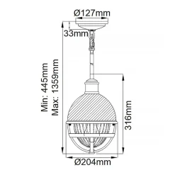 Elstead Hängelampe klein Ø 20,4 cm rund H: max. 135,9 cm Metall Glas< Hängelampen|Bürolampen