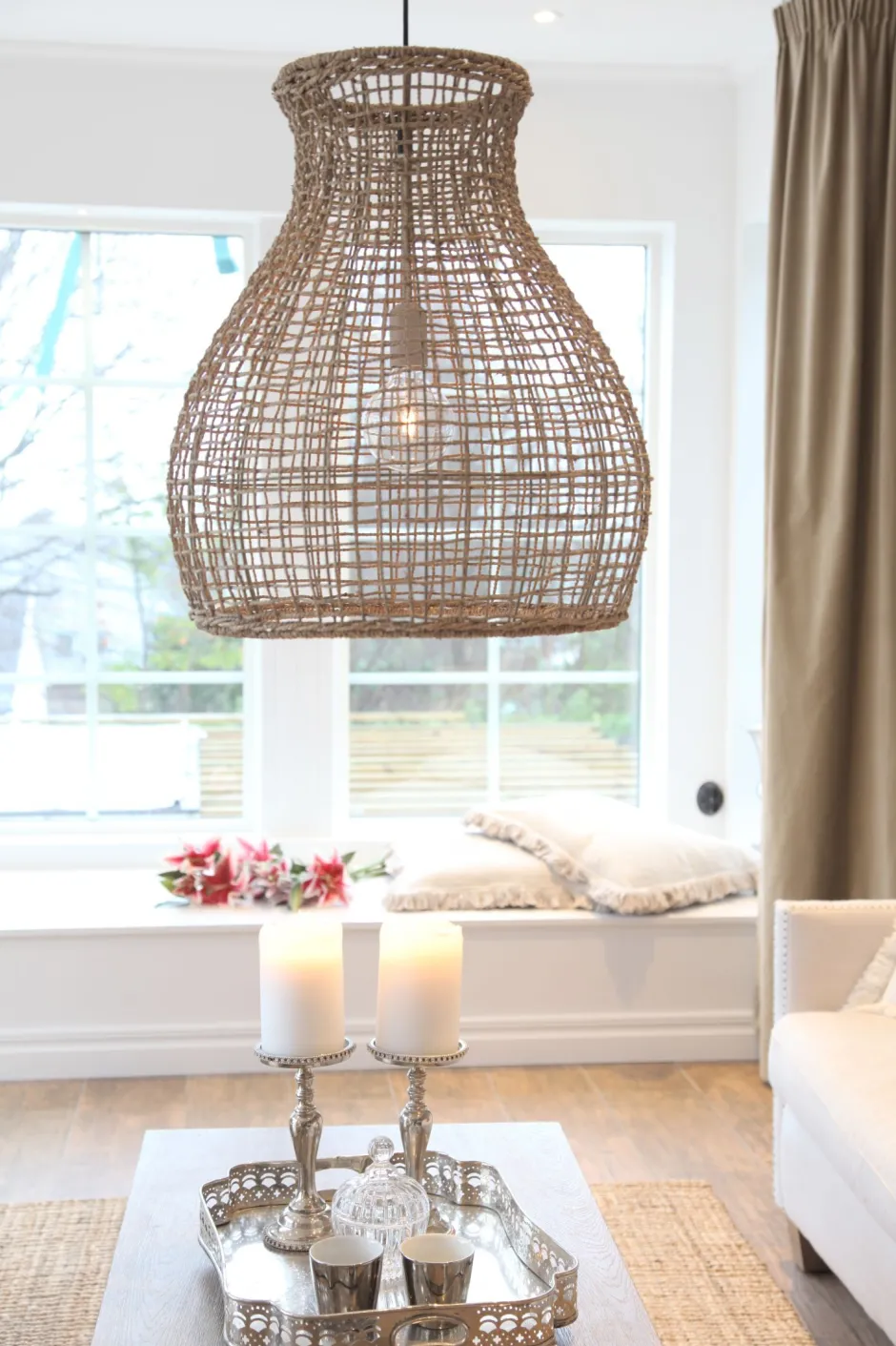 Hängelampen|Wohnzimmerlampen*By Rydéns Hängelampe Korb Boho 49 cm breit E27 aus Seegras Metall