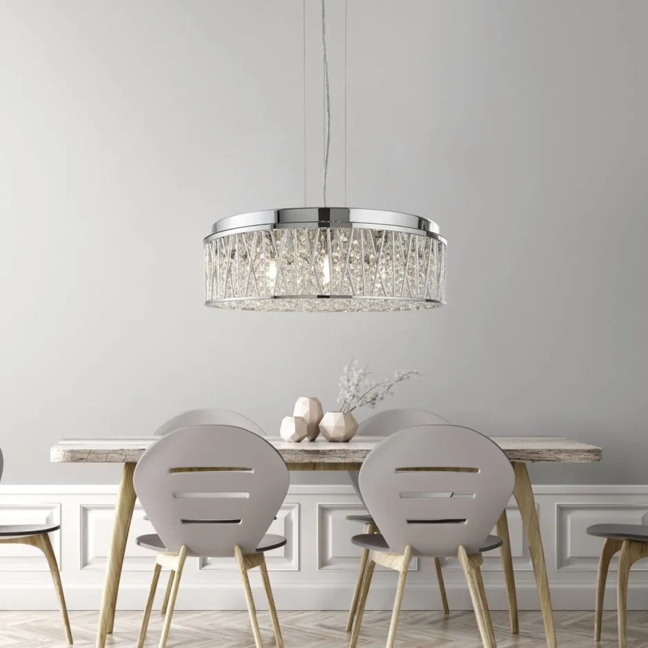 Hängelampen|Wohnzimmerlampen*Searchlight Hängelampe Kristall Ø 48 cm H: max. 135 cm verstellbar 7x G9