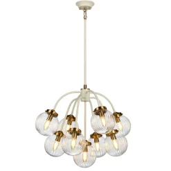 Kugellampen|Vintage Lampen*Elstead Hängelampe Kugel Schirm Glas Metall in Creme Messing