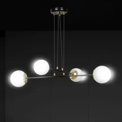 Emibig Hängelampe Kugel Schirm verstellbar Schwarz Weiß 4x E27< Kugellampen|Glaslampen