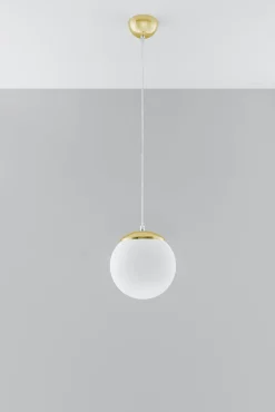 Sollux Hängelampe Kugelschirm Ø 20 cm Weiß Gold Glas Metall E27< Hängelampen|Kugellampen