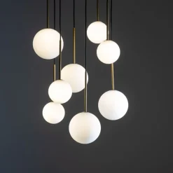 Bürolampen|Kugellampen*Nowodvorski Hängelampe Kugelschirm Schwarz Weiß Gold 8x G9 Glas