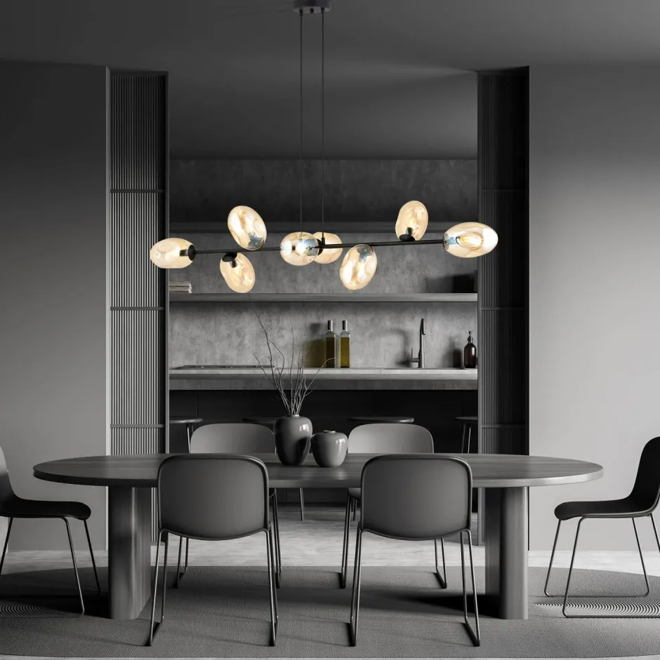 Emibig Hängelampe lang 140 cm 8x E14 Glas Metall dekorativ< Hängelampen|Bürolampen