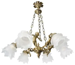 Hängelampen|Esszimmer Lampen*Giovanni Battista Hängelampe Messing 6-flmg in Bronze Putti