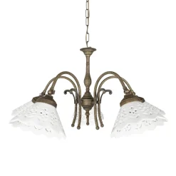 Giovanni Battista Hängelampe Messing Keramik in Weiß Bronze Antik 5x E27< Feuchtraumleuchten|Küchenlampen