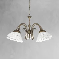 Giovanni Battista Hängelampe Messing Keramik in Weiß Bronze Antik 5x E27< Feuchtraumleuchten|Küchenlampen