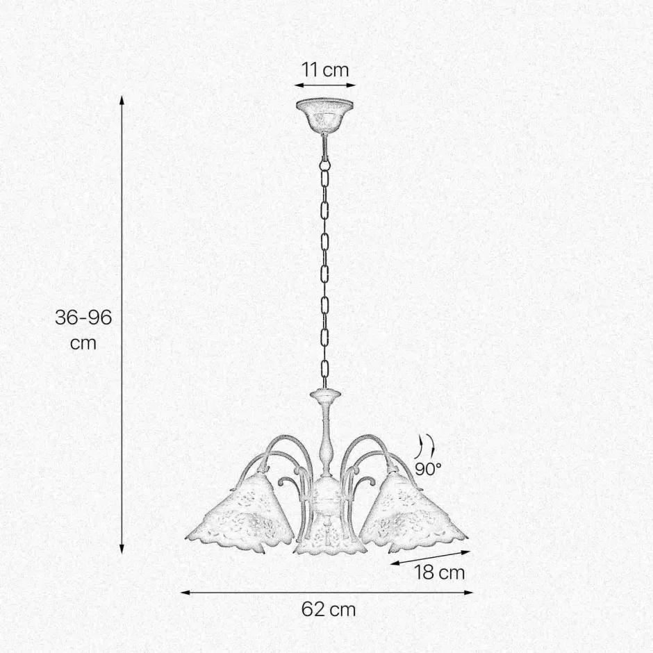 Giovanni Battista Hängelampe Messing Keramik in Weiß Bronze Antik 5x E27< Feuchtraumleuchten|Küchenlampen