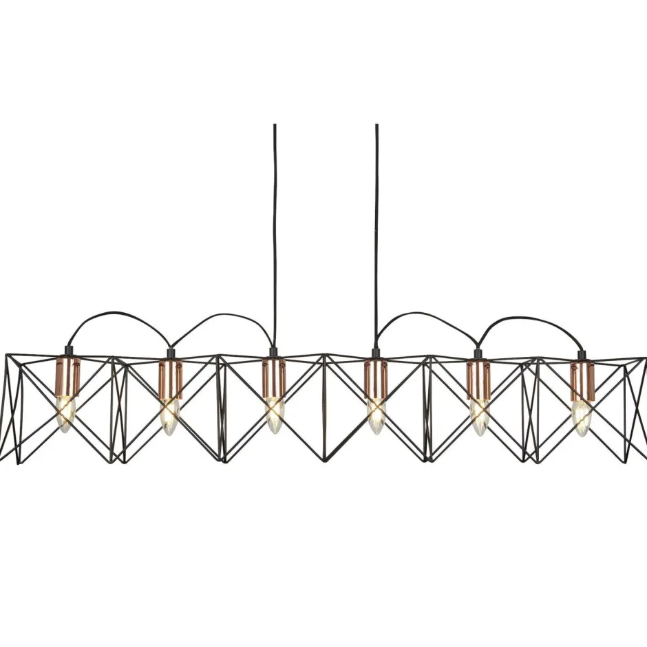 Searchlight Hängelampe Metall 110 cm lang H: max. 145 cm Schwarz Kupfer< Hängelampen|Wohnzimmerlampen