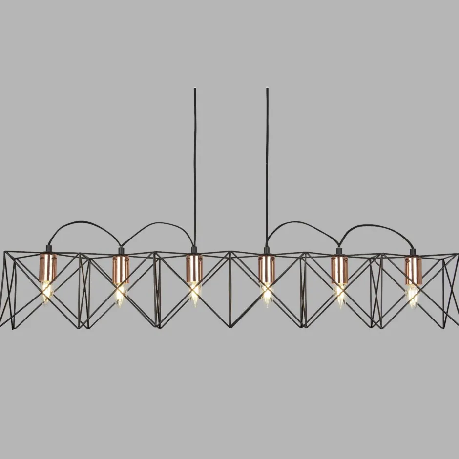 Searchlight Hängelampe Metall 110 cm lang H: max. 145 cm Schwarz Kupfer< Hängelampen|Wohnzimmerlampen