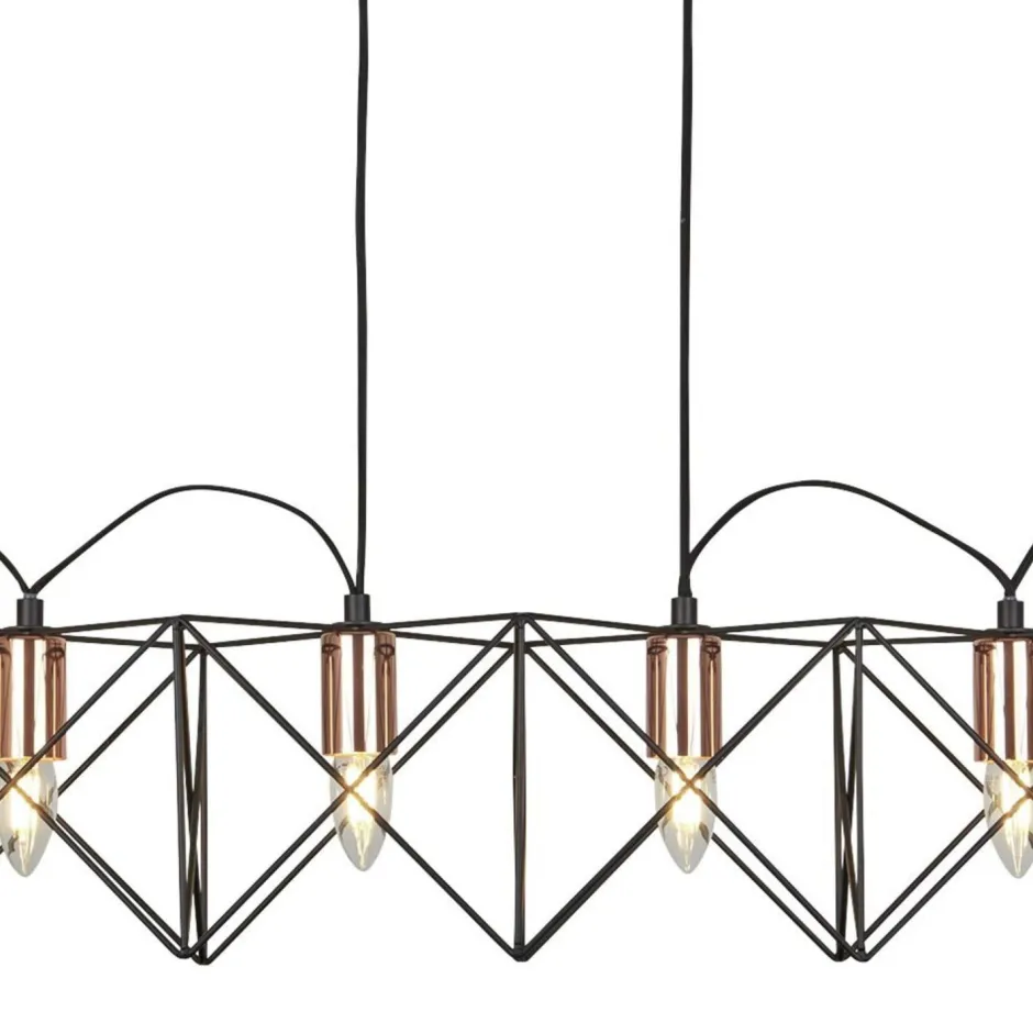 Searchlight Hängelampe Metall 110 cm lang H: max. 145 cm Schwarz Kupfer< Hängelampen|Wohnzimmerlampen