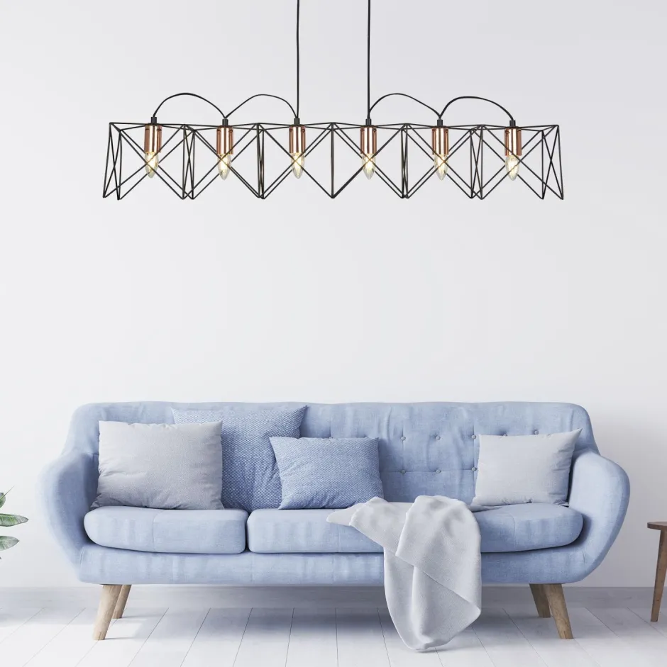 Searchlight Hängelampe Metall 110 cm lang H: max. 145 cm Schwarz Kupfer< Hängelampen|Wohnzimmerlampen