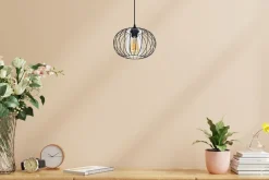 Hängelampen|Bürolampen*Belis Hängelampe Metall E27 rund Ø25 cm Schwarz Retro Design