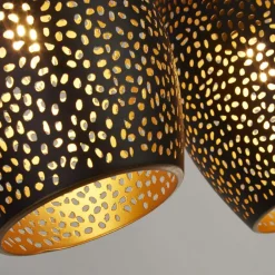 Hängelampen|Esszimmer Lampen*Searchlight Hängelampe Metall 4-flammig Schwarz Gold B: 90 cm E27