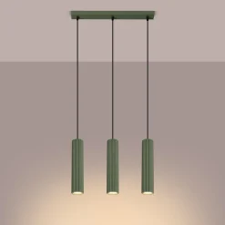 Hängelampen|Wohnzimmerlampen*Sollux Hängelampe Metall 3-flammig GU10 B: 45 cm in Grün Modern