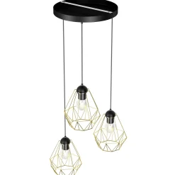 Hängelampen|Esszimmer Lampen*Luminex Hängelampe Metall 3-flammig Retro dekorativ Gold Schwarz