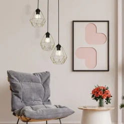 Hängelampen|Esszimmer Lampen*Luminex Hängelampe Metall 3-flammig Retro dekorativ Gold Schwarz