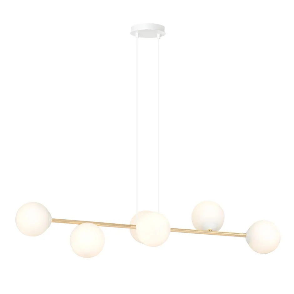 Hängelampen|Bürolampen*Emibig Hängelampe Metall Glas in Weiß Gold 110 cm lang