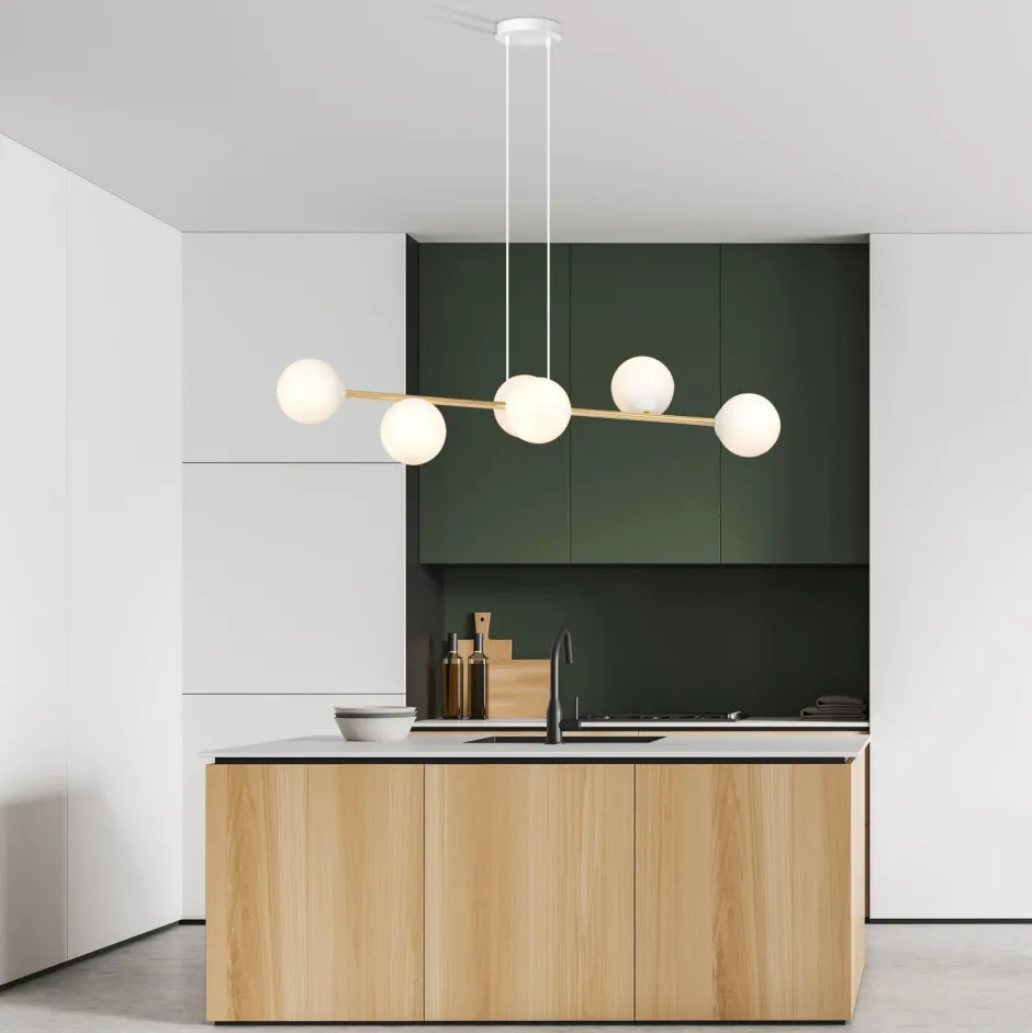 Hängelampen|Bürolampen*Emibig Hängelampe Metall Glas in Weiß Gold 110 cm lang