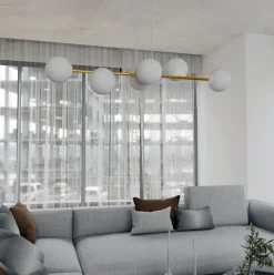 Hängelampen|Bürolampen*Emibig Hängelampe Metall Glas in Weiß Gold 110 cm lang