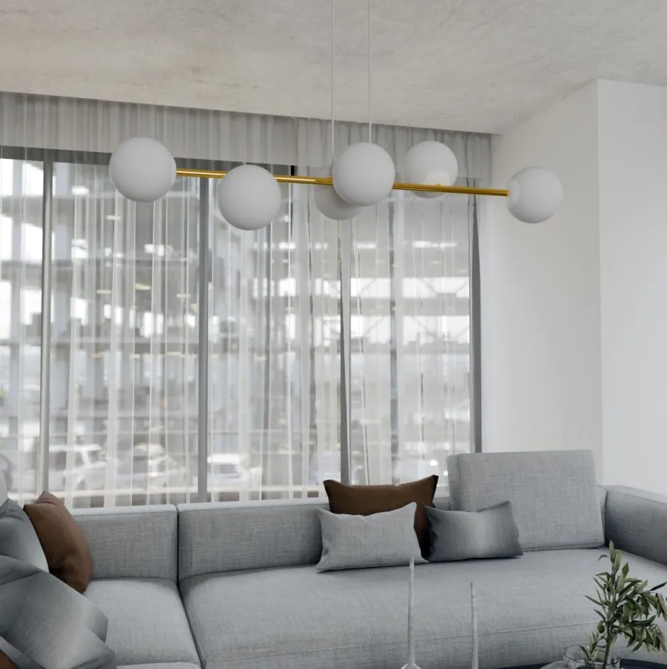 Hängelampen|Bürolampen*Emibig Hängelampe Metall Glas in Weiß Gold 110 cm lang