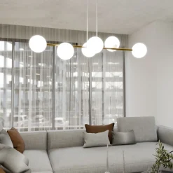 Hängelampen|Bürolampen*Emibig Hängelampe Metall Glas in Weiß Gold 110 cm lang