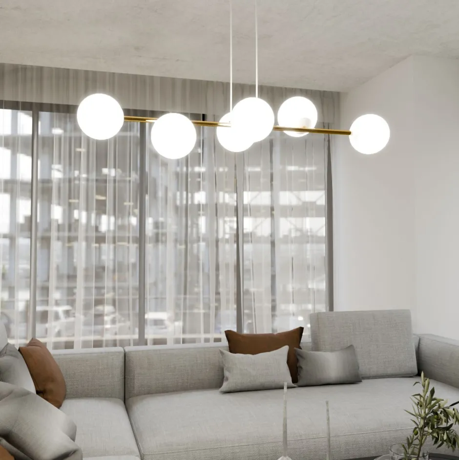 Hängelampen|Bürolampen*Emibig Hängelampe Metall Glas in Weiß Gold 110 cm lang