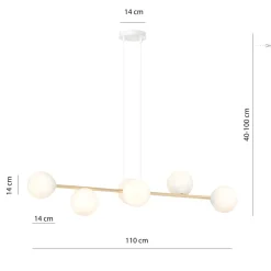 Hängelampen|Bürolampen*Emibig Hängelampe Metall Glas in Weiß Gold 110 cm lang