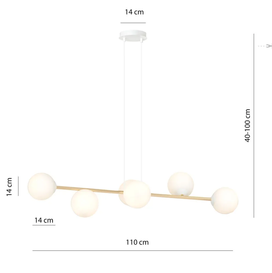 Hängelampen|Bürolampen*Emibig Hängelampe Metall Glas in Weiß Gold 110 cm lang