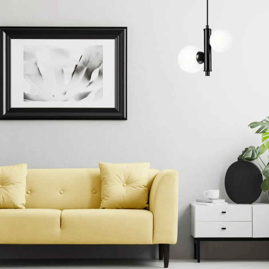 Lamkur Hängelampe Metall Glas Schwarz Weiß 2x E27 Kugelschirme< Schlafzimmer Lampen|Kugellampen