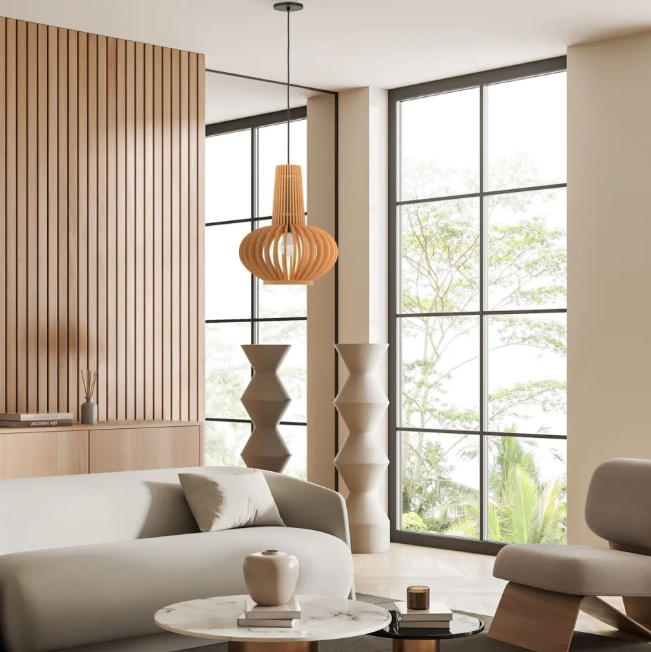 Maytoni Hängelampe Metall Holz D: 35 cm rund H: max. 340,5 cm< Küchenlampen|Lampen Aus Aller Welt