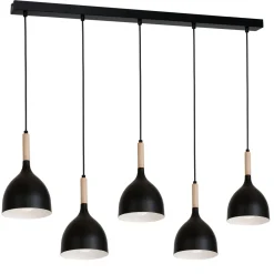 Wohnzimmerlampen|Esszimmer Lampen*Luminex Hängelampe Metall Holz Skandinavisch Schwarz E27 5