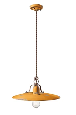 Ferroluce Hängelampe Metall Keramik E27 Ø 40 cm Gelb Shabby Antik< Wohnzimmerlampen|Keramiklampen