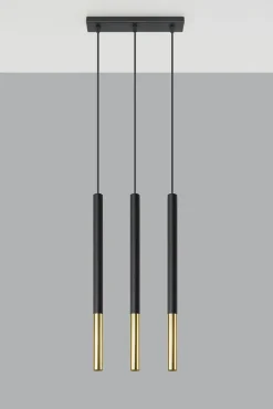 Hängelampen|Moderne Lampen*Sollux Hängelampe Metall Schwarz Gold länglich 3-flammig G9